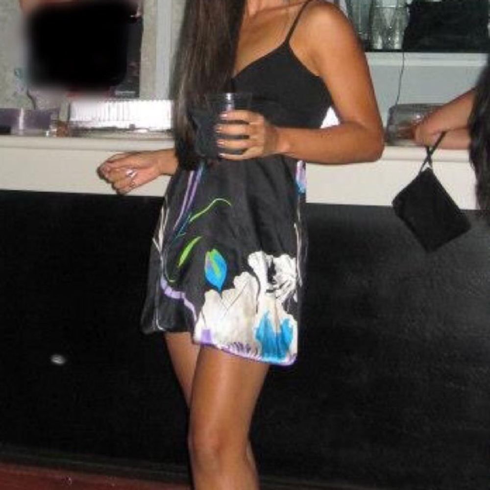 Black silk one shoulder bebe dress