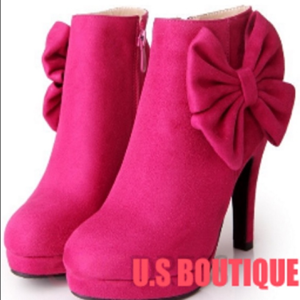 Pink Sweet Bowknot High Heel Boots