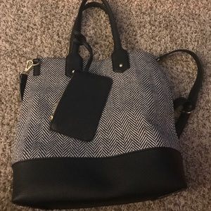 Place and white stripe purse