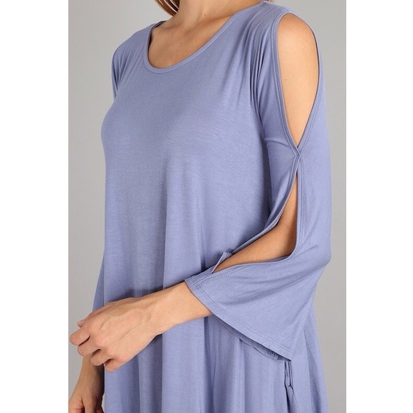 Beautiful Solid Color Dress with Cut Out Sleeves - Picture 4 of 4