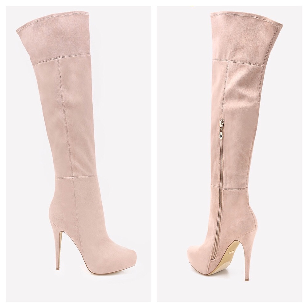 Bebe over knee suede boots Size 7, NEW, Taupe