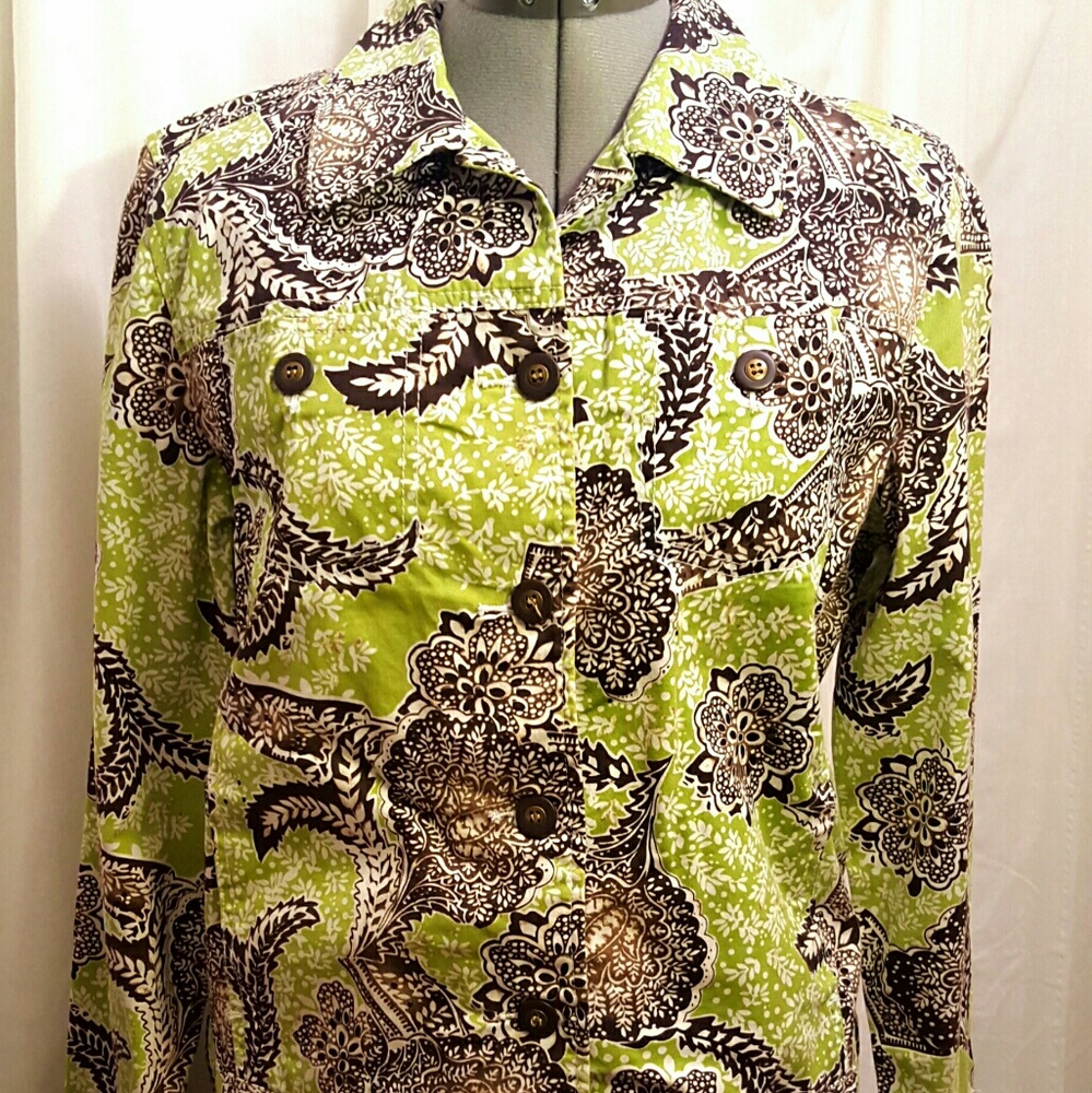 Charter Club Jean Jacket Lime Green Brown Medium