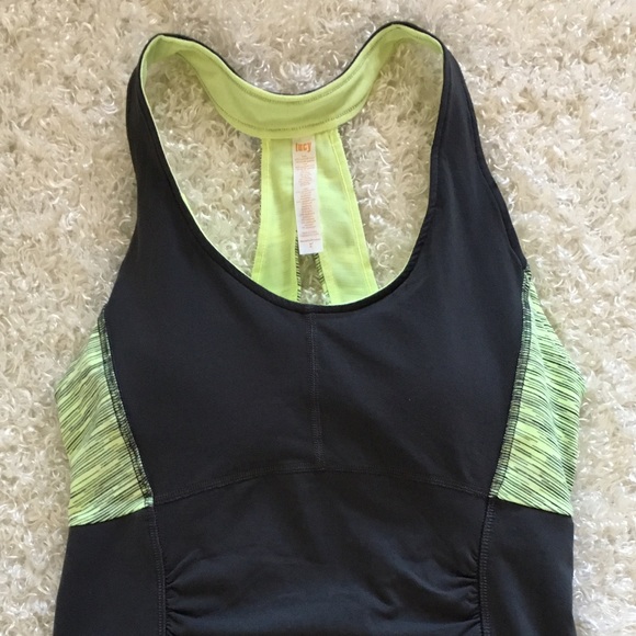 Lucy Activewear Racerback Tank M Grey &Neon Yellow - Picture 1 of 4
