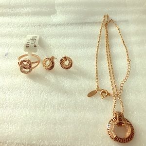 14k gold plated necklace, earrings and ring set