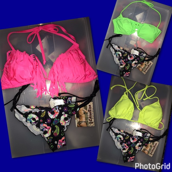 Chica Rica Candy Skulls Scalloped Tie Side Bottom - Picture 4 of 4