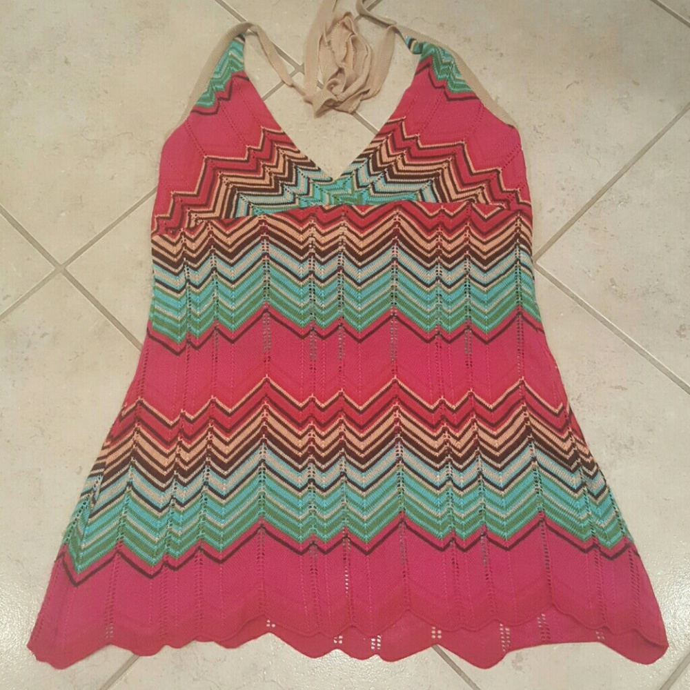 Guess Halter Neck Multi Color Crochet Top S