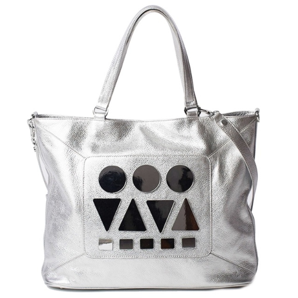 Bizi  Large silver leather tote bag