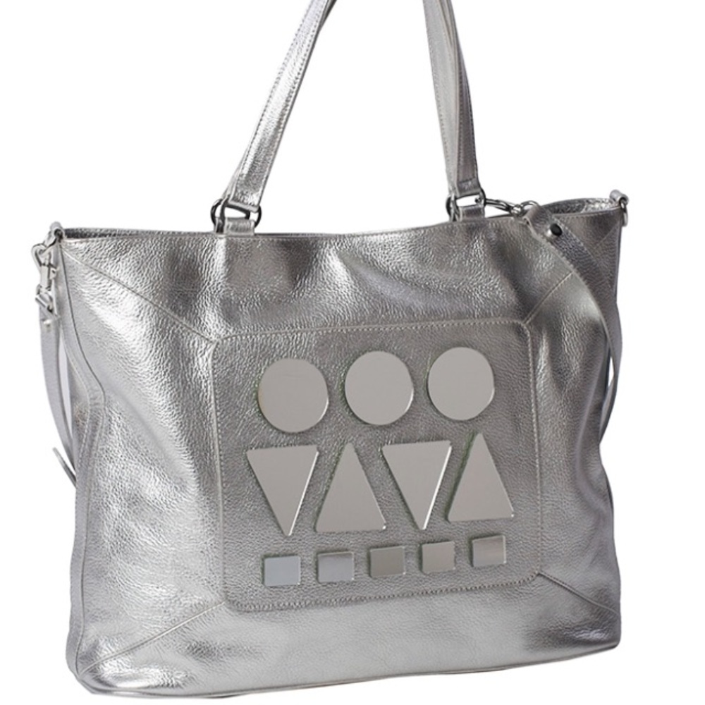 Bizi  Large silver leather tote bag - Picture 2 of 5