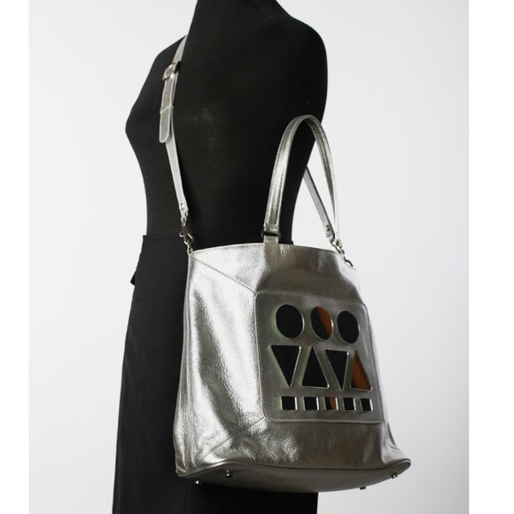 Bizi  Large silver leather tote bag - Picture 3 of 5