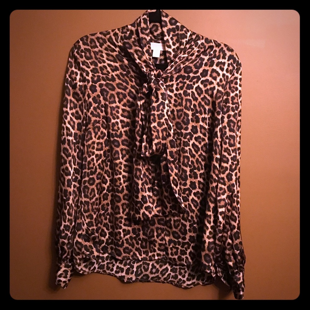 Michael Kors NWT Leopard-Print Bow Blouse
