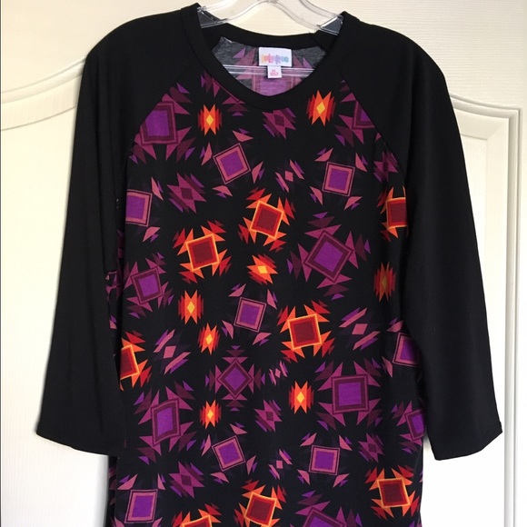 Lularoe Randy Shirt XL Black/Purple/Orange Aztec - Picture 3 of 4