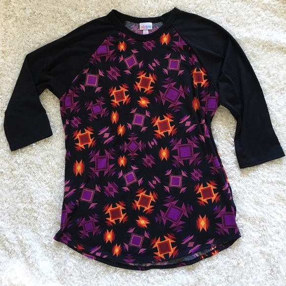 Lularoe Randy Shirt XL Black/Purple/Orange Aztec - Picture 4 of 4