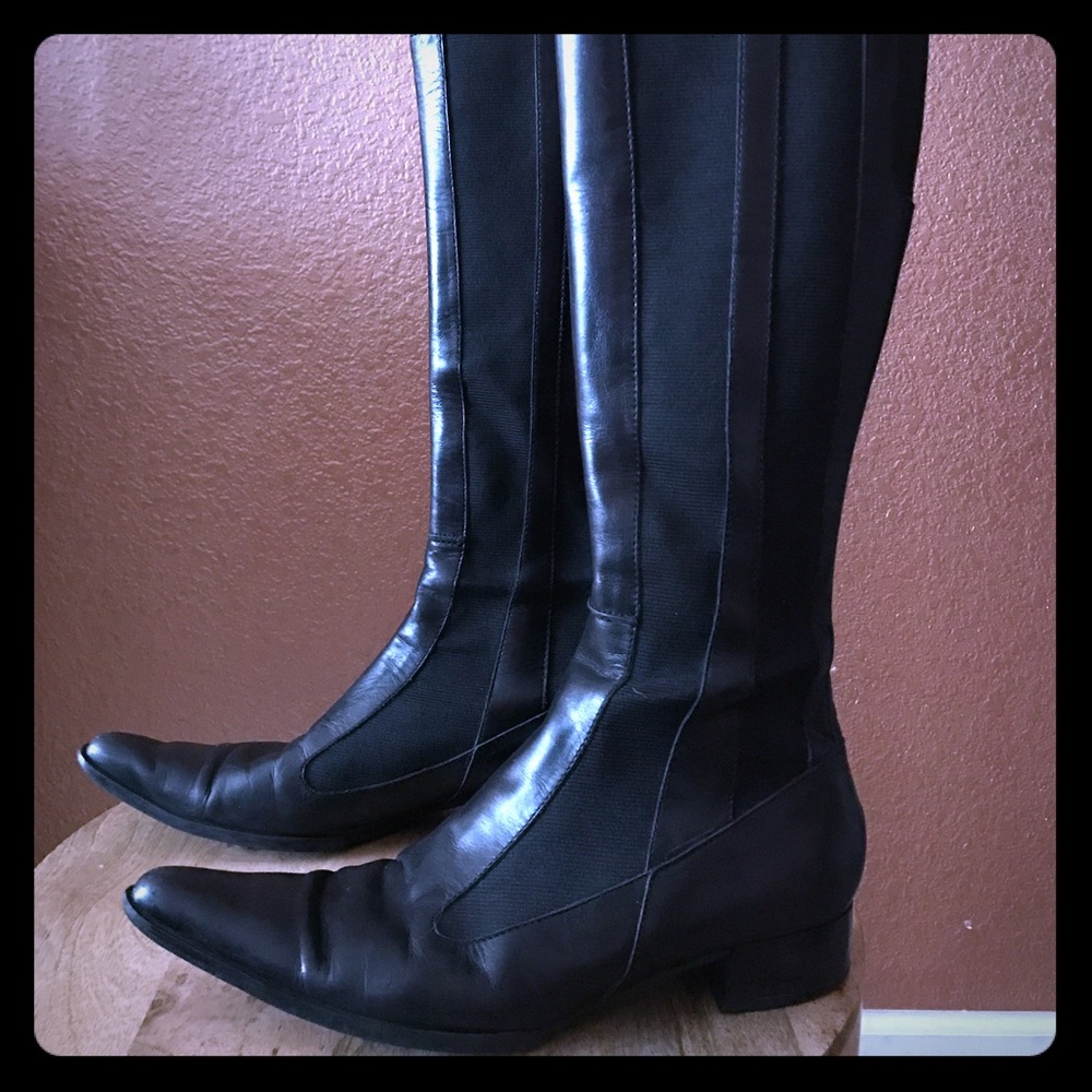 Black Vintage Leather Stretch Pointed Boots