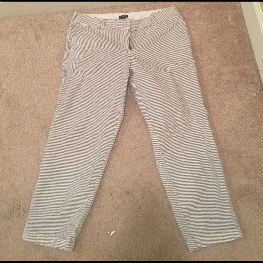 Navy blue and white J Crew cropped pants