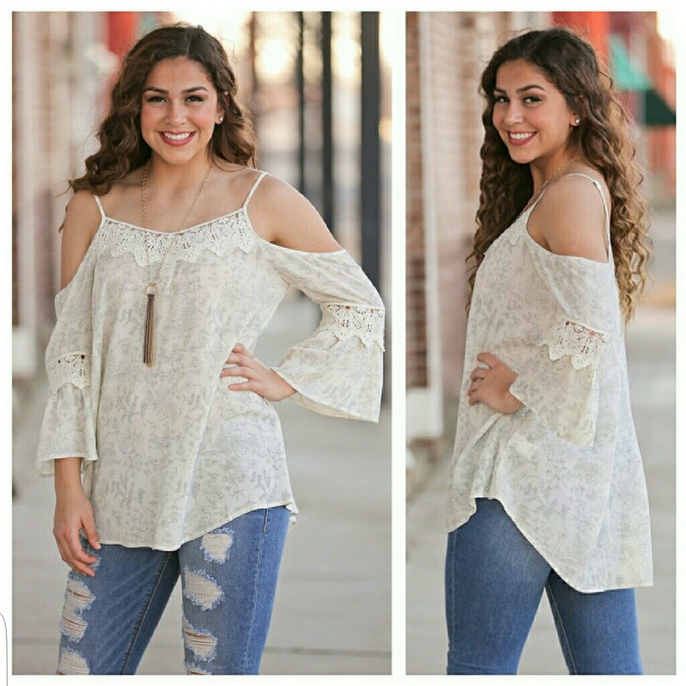 Bell-Sleeve Cold-Shoulder Blouse