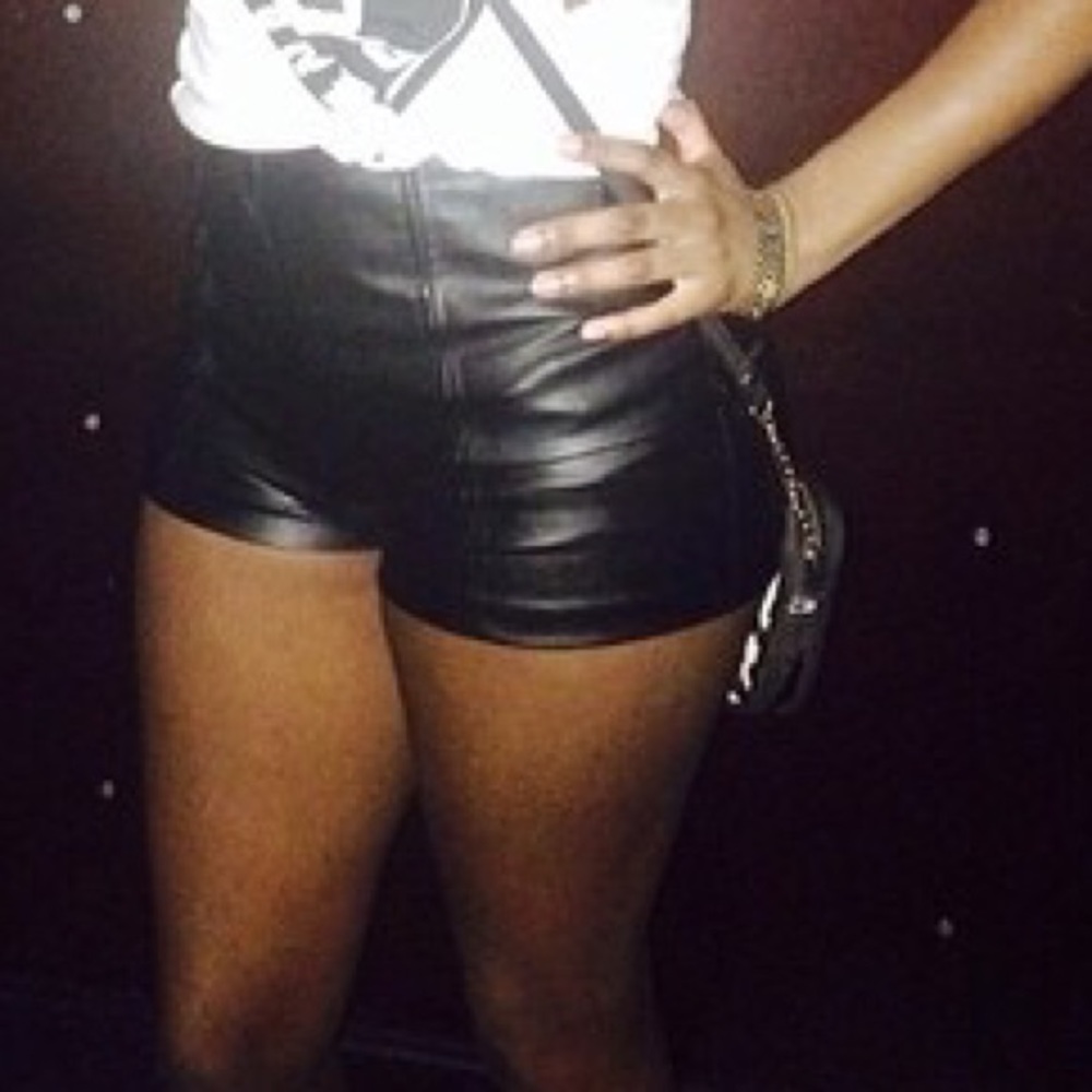 Black leather high-waist shorts