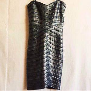 BCBG Maxazria gunmetal bandage bodycon dress