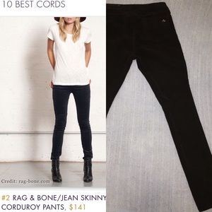 EUC rag & bone black lightweight skinny cord jean
