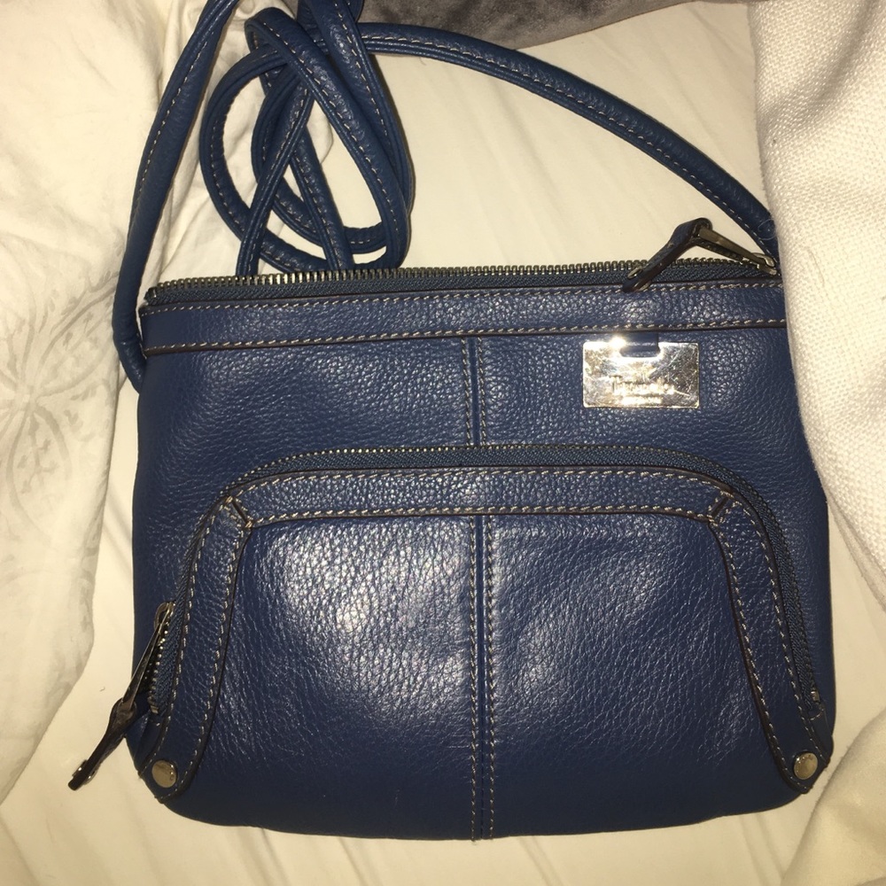 Blue leather satchel