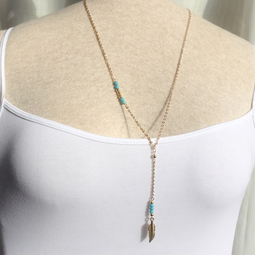 Tribal Turquoise Lariat Necklace - Picture 4 of 4