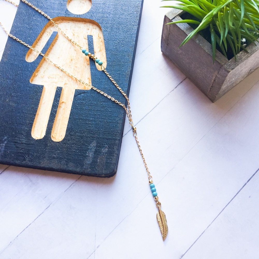 Tribal Turquoise Lariat Necklace - Picture 2 of 4