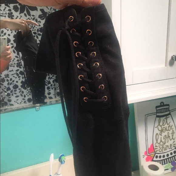 Suede black thigh high boots - Picture 4 of 4