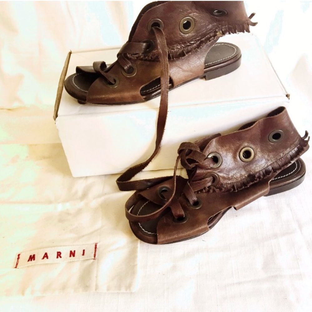 Marni Gladiator fringe leather lace up sandal 35.5