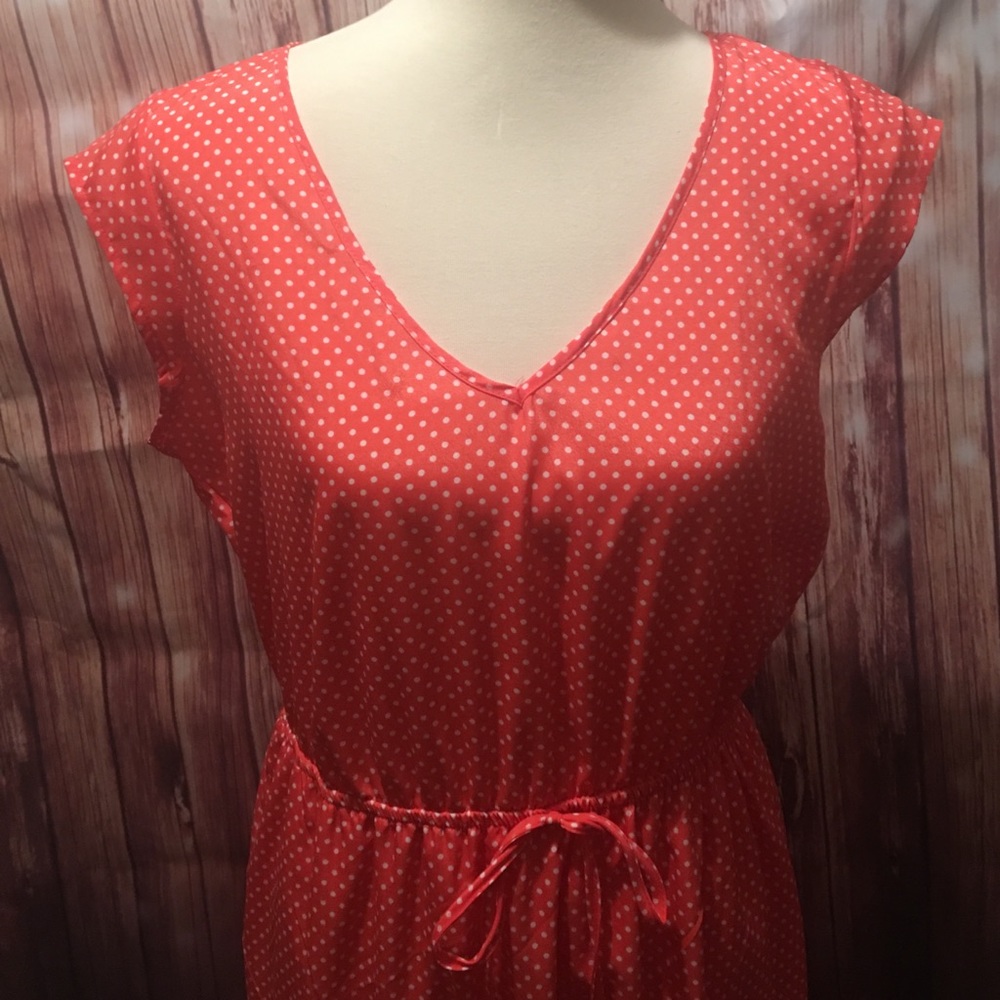 NWT Coral and while polka dot dress