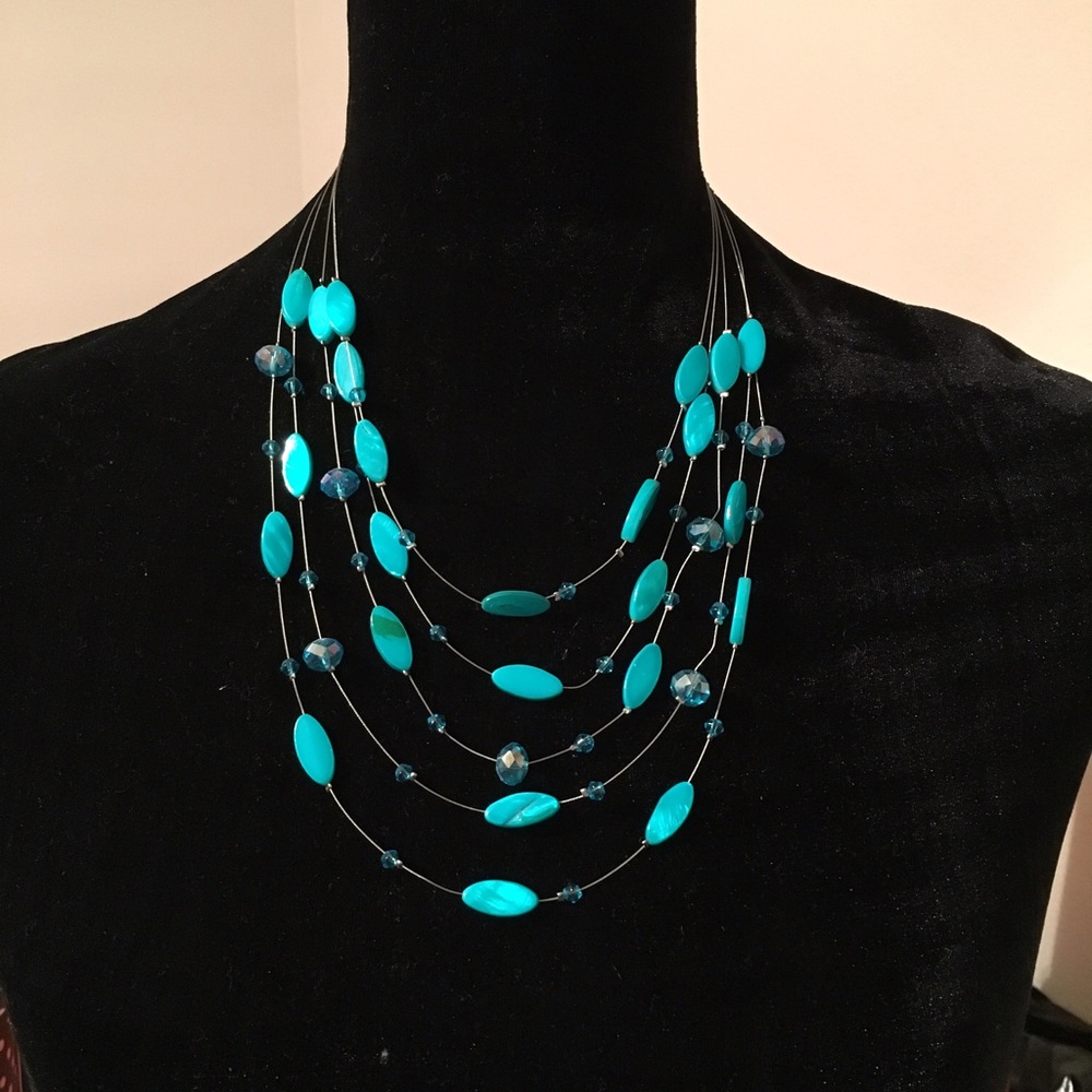 Turquoise Colored Earrings and Necklace Set
