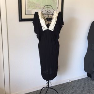 Black and Cream Eyelet Neckline Cotton Dress.