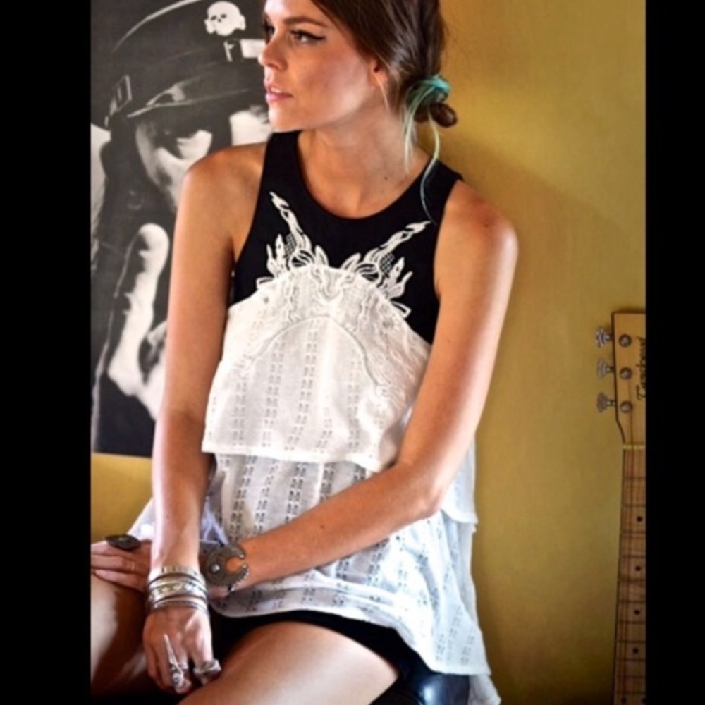 Free People faux leather trim top