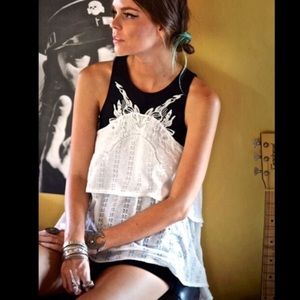 Free People faux leather trim top