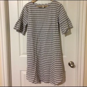 Gray Linen midi dress with bell sleeves