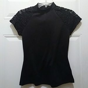 High neck top with lace