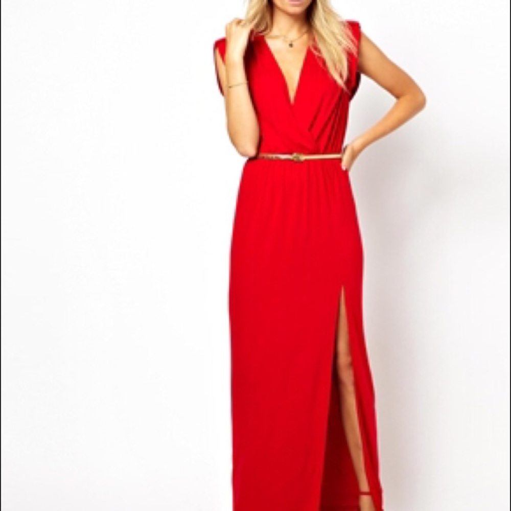 Short sleeve red maxi dress