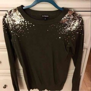 Olive Green, Gold Sequin Shouldered Sweater