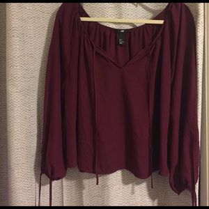 H&M Burgundy Tie Peasant Top