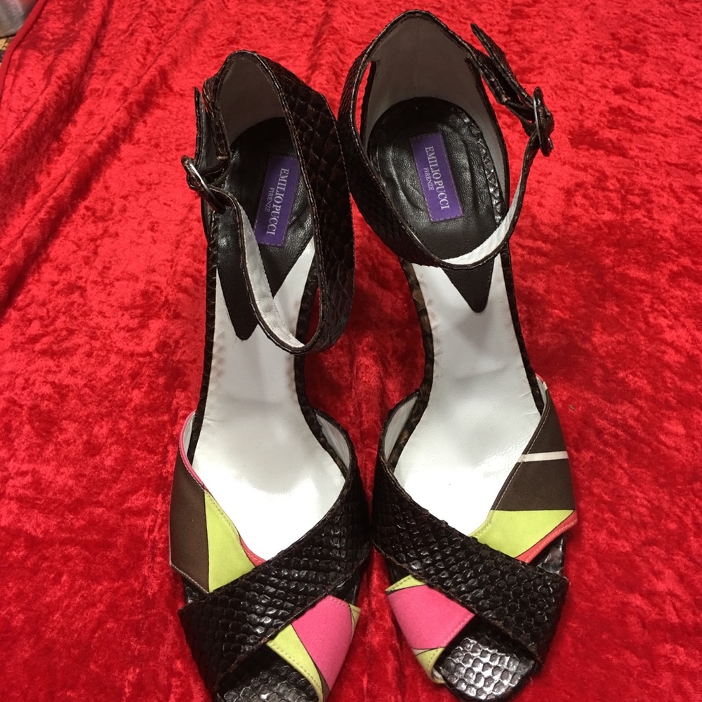 Emilio Pucci leather/croc with colored canvas