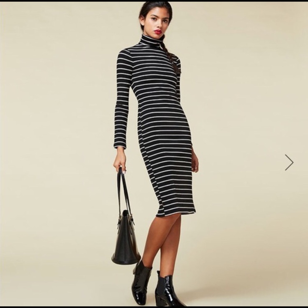 Reformation NWT black and white striped midi dress