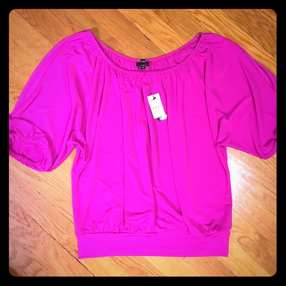 NWT Express 3/4 Sleeve Banded Blouse in Hot Pink