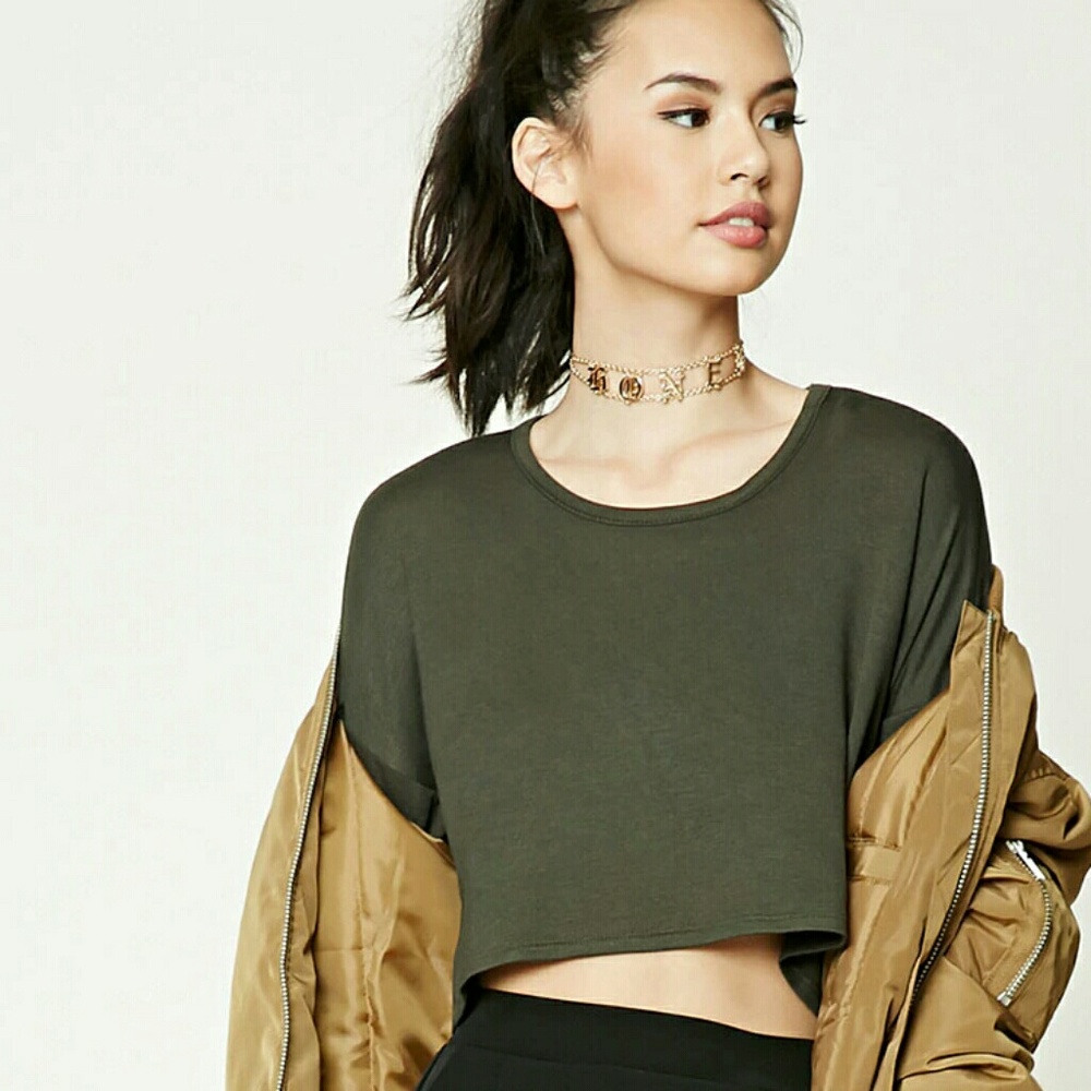 Oversized Drop-sleeve Crop Top