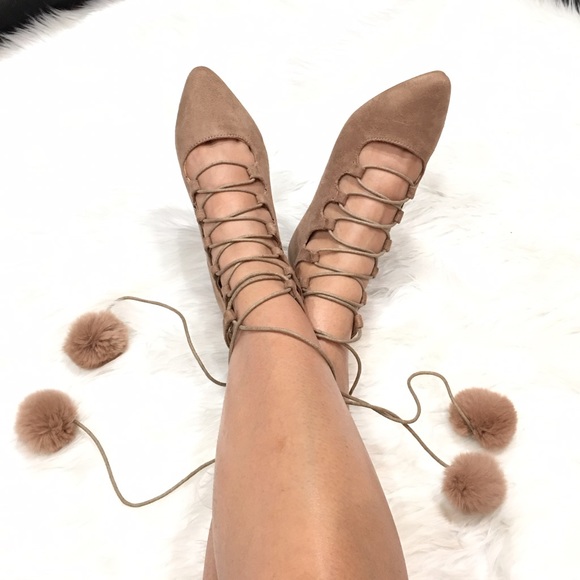 Pom Pom lace up flats - Picture 2 of 3
