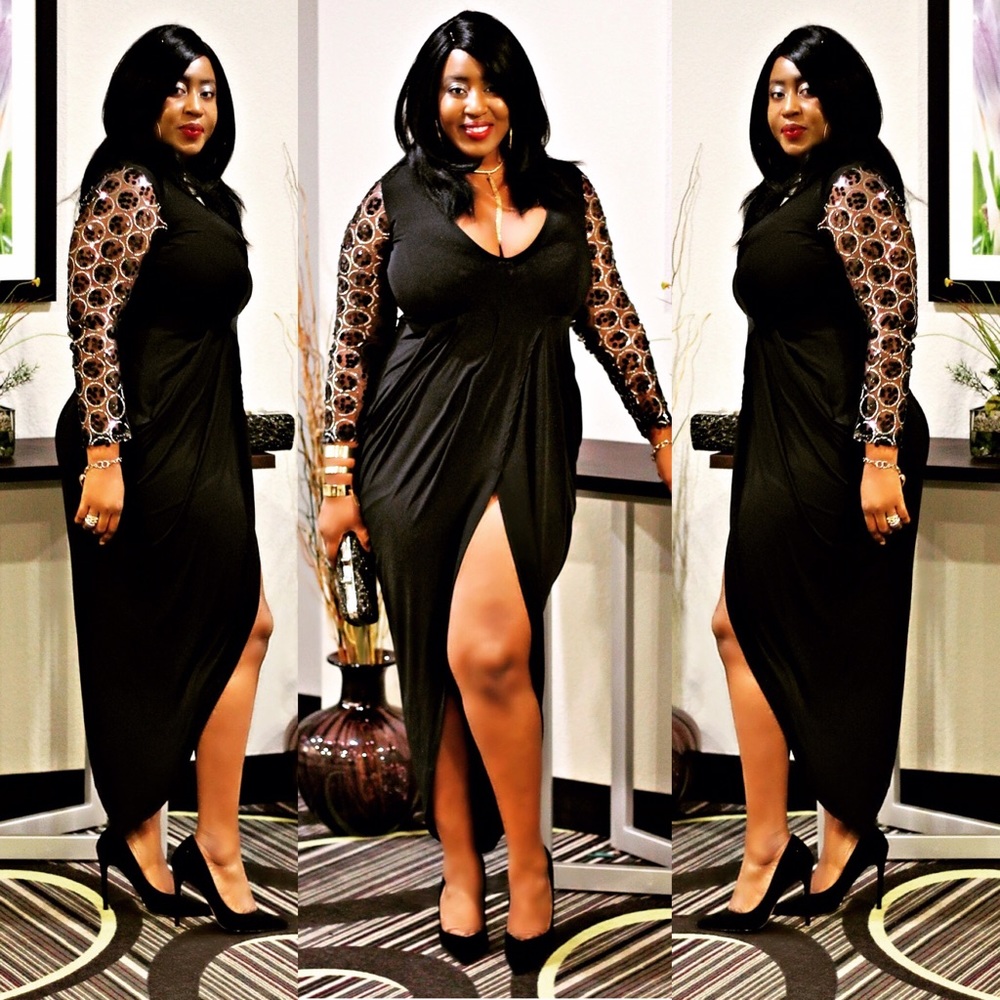 Beautiful embellished sleeve black dress