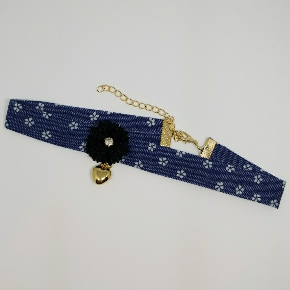 Flower & Heart Denim Choker