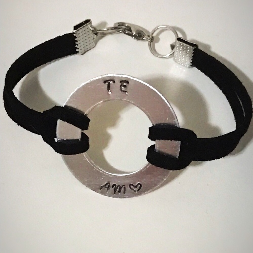 Hand stamped metal washer bracelet- made by me