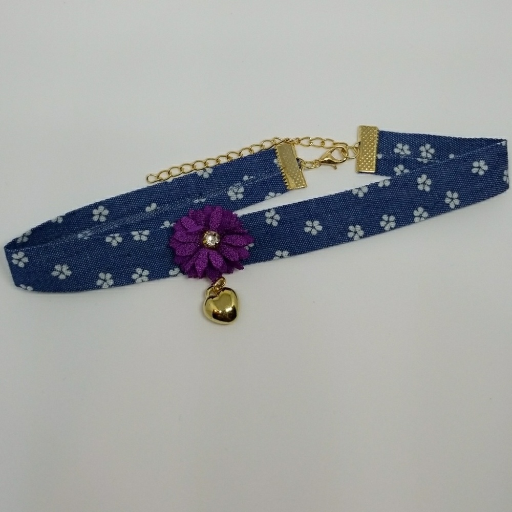 Flower & Heart Denim Choker