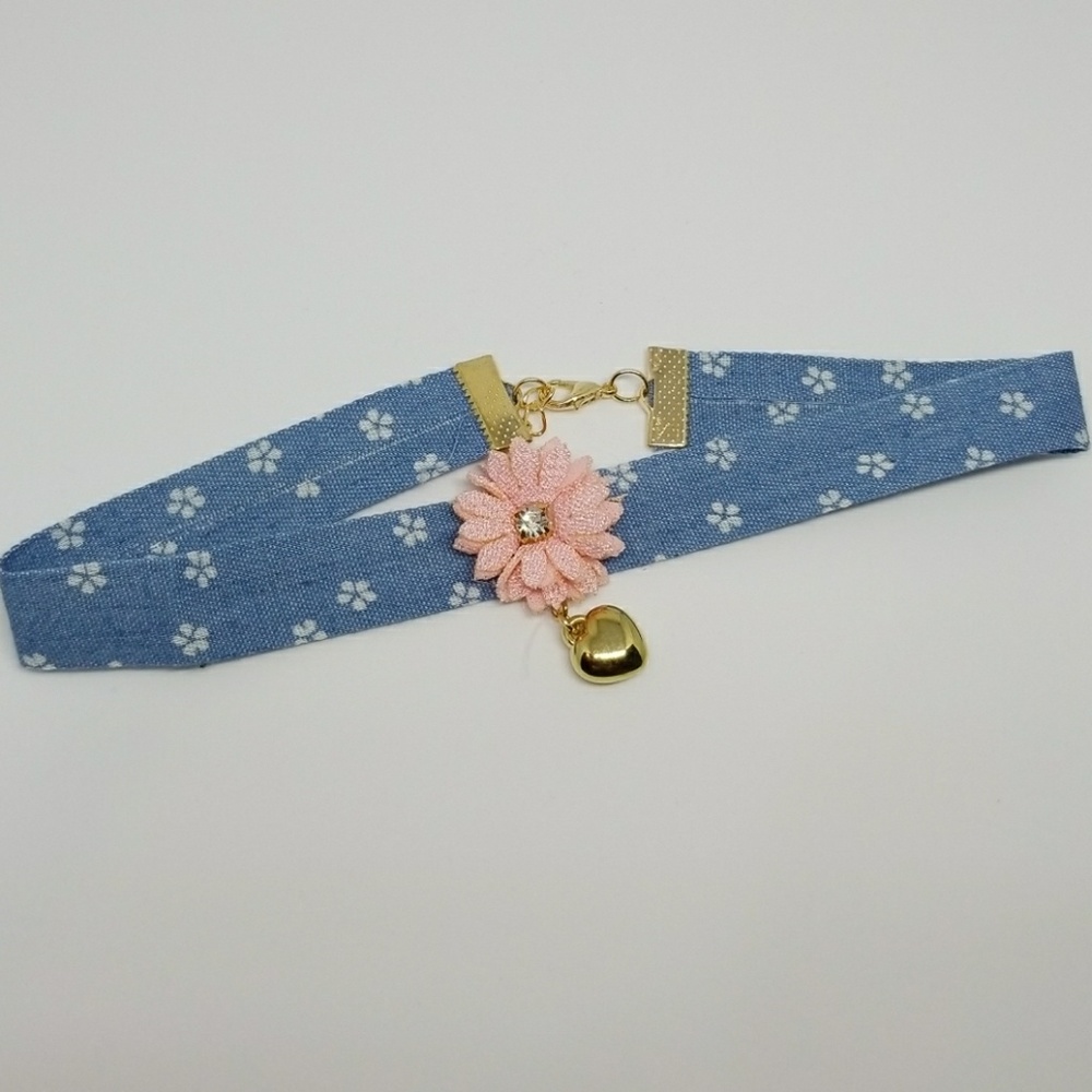 Flower & Heart Denim Choker