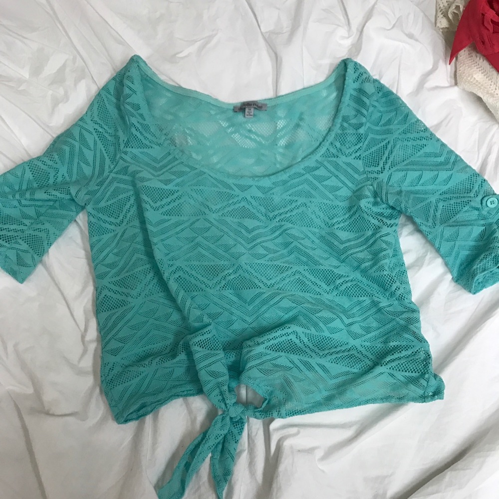 Mint green Triangle design top.