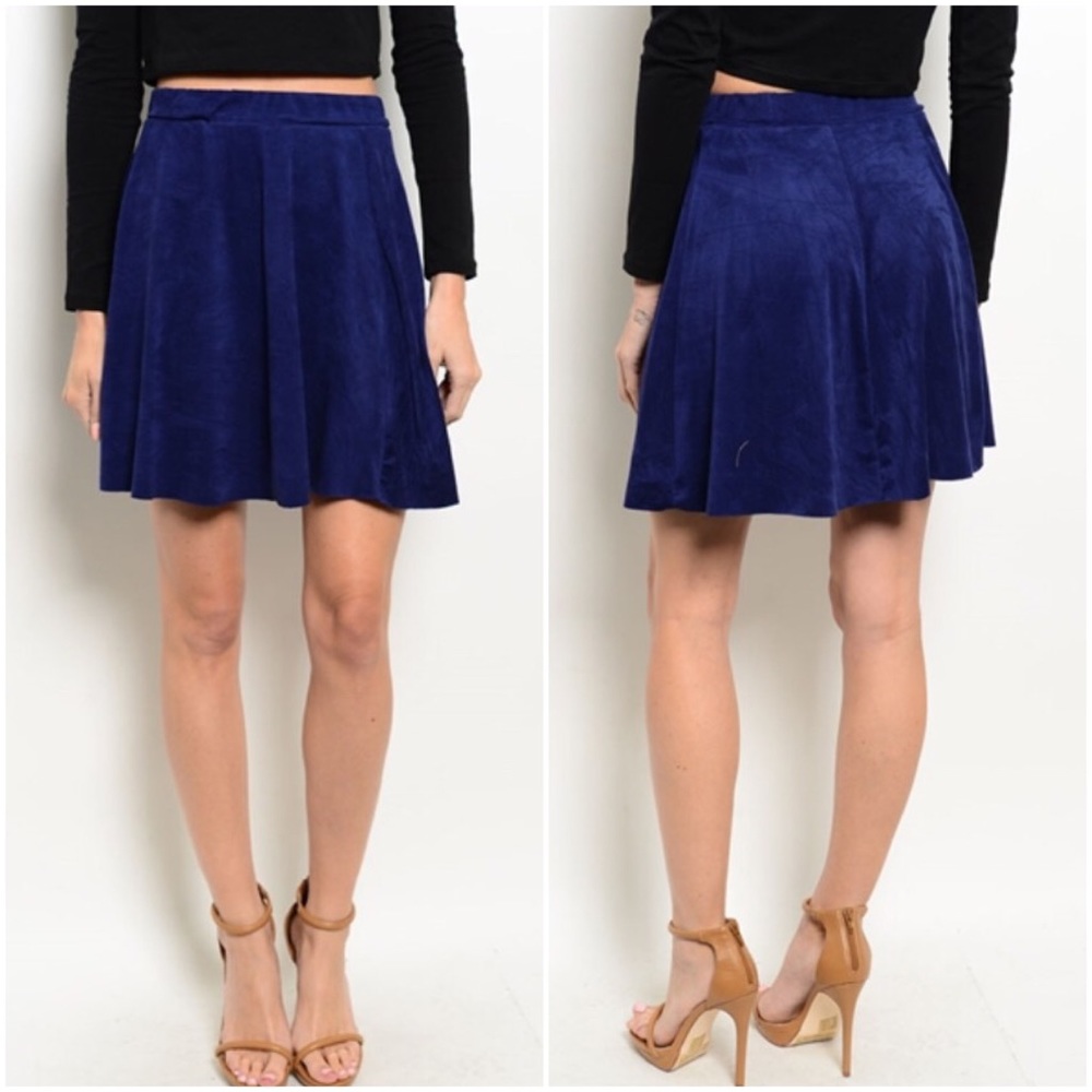 Blue Faux Suede Mini Skirt (SK1) - Picture 1 of 4