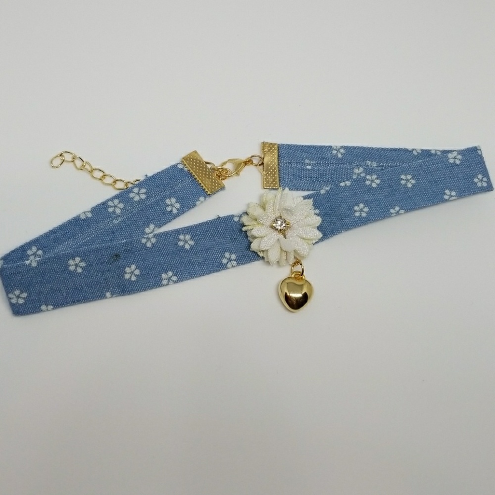 Flower & Heart Denim Choker